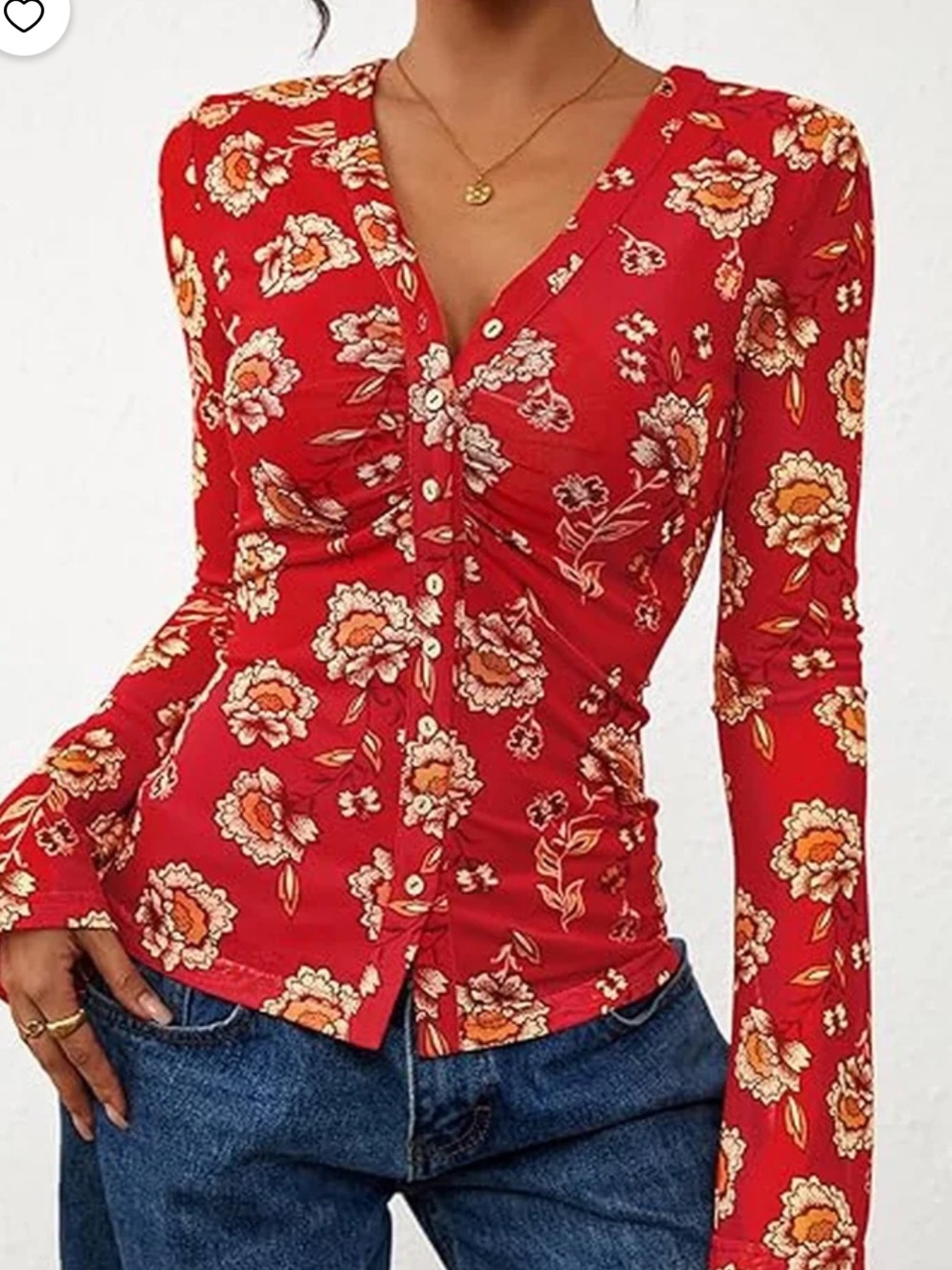 NWT BTFBM red floral print fitted button-down top